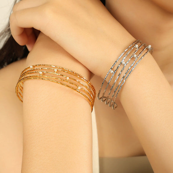 Wholesale 316L Stainless Steel Open Bracelet Minimalist Geometric Style Electroplated