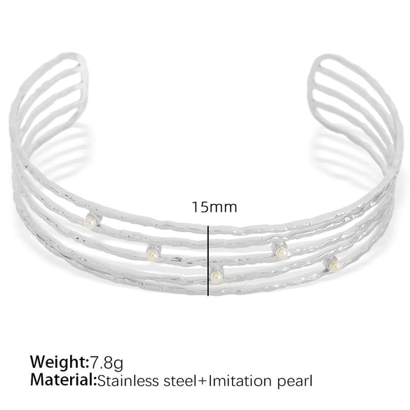 Wholesale 316L Stainless Steel Open Bracelet Minimalist Geometric Style Electroplated