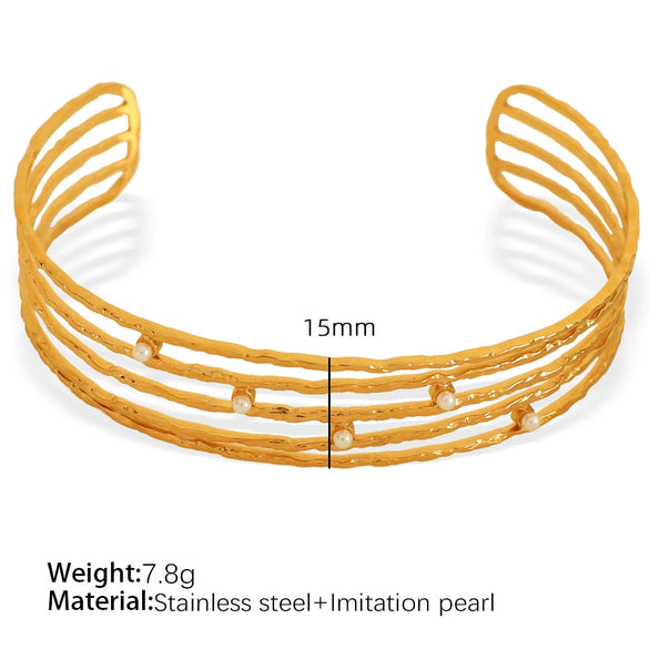 Wholesale 316L Stainless Steel Open Bracelet Minimalist Geometric Style Electroplated