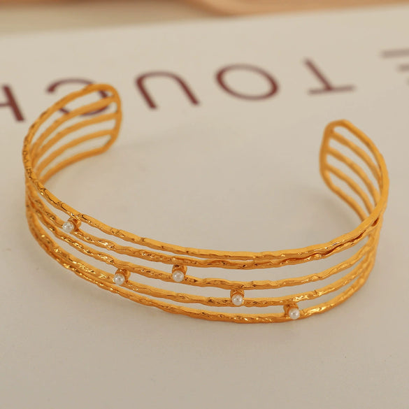Wholesale 316L Stainless Steel Open Bracelet Minimalist Geometric Style Electroplated