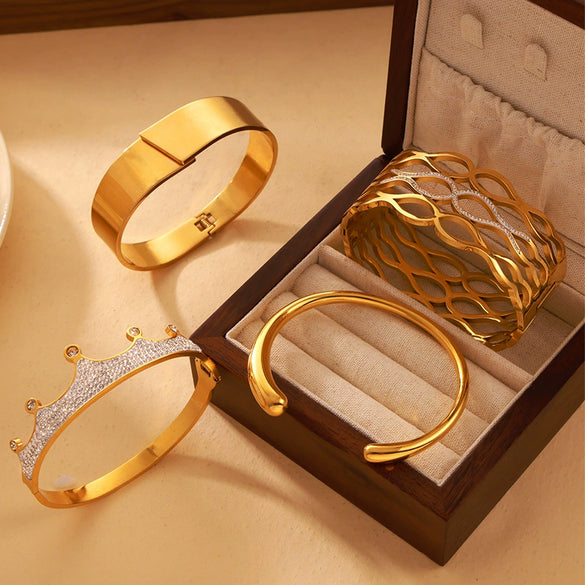 Wholesale 316L Stainless Steel Open Bracelet Simple Geometric Style 18K Gold Plated Jewelry For Women