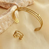 Wholesale Titanium Steel Open Bracelet With Stars Moon Hollow Design Retro Geometric 18K Gold Plated Jewelry