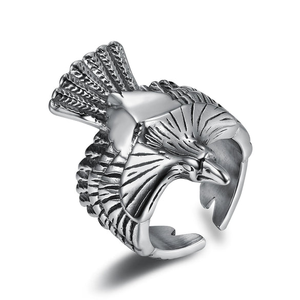 Wholesale Titanium Steel Open Free Eagle Ring With Oil Treatment For Men And Women
