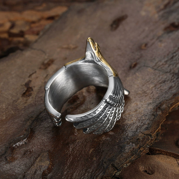 Wholesale Titanium Steel Open Free Eagle Ring With Oil Treatment For Men And Women