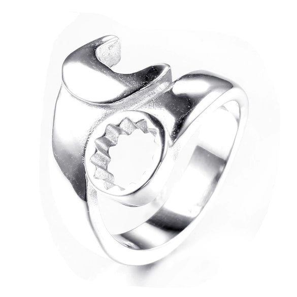 Wholesale Titanium Steel Open Ring Geometric Men's Personality Motorcycle Wrench Ring Electroplated