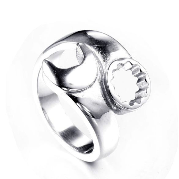 Wholesale Titanium Steel Open Ring Geometric Men's Personality Motorcycle Wrench Ring Electroplated