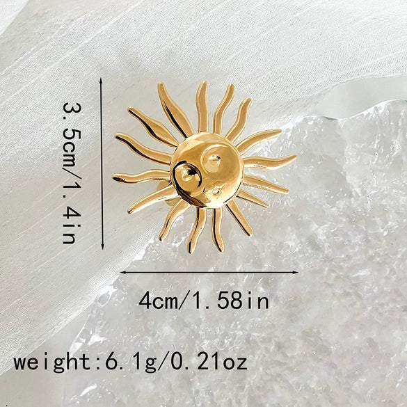 Wholesale Titanium Steel Open Ring Geometric Ugly Cute Sun Design Electroplated Hand Jewelry Unisex
