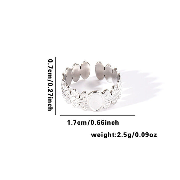 Wholesale Titanium Steel Open Ring With Hollowout Design And Heart Shape Flower Leaves Letters Numbers Text Patterns Electroplated Unisex