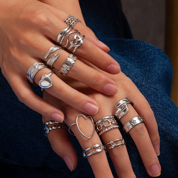 Wholesale Titanium Steel Open Ring With Hollowout Design And Heart Shape Flower Leaves Letters Numbers Text Patterns Electroplated Unisex