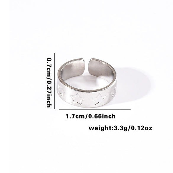 Wholesale Titanium Steel Open Ring With Hollowout Design And Heart Shape Flower Leaves Letters Numbers Text Patterns Electroplated Unisex