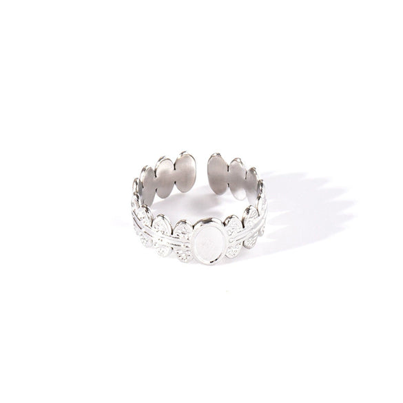 Wholesale Titanium Steel Open Ring With Hollowout Design And Heart Shape Flower Leaves Letters Numbers Text Patterns Electroplated Unisex