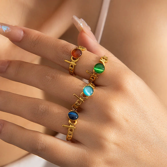 Wholesale Titanium Steel Opening Ring Geometric U Shape Electroplated Design For Women