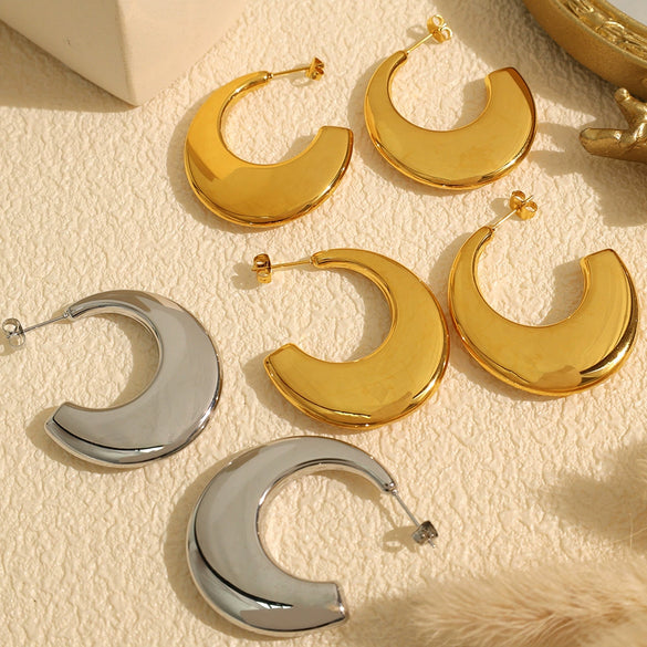 Wholesale 316L Stainless Steel Oval Geometric Cshaped 18K Gold Plated Women's Earrings