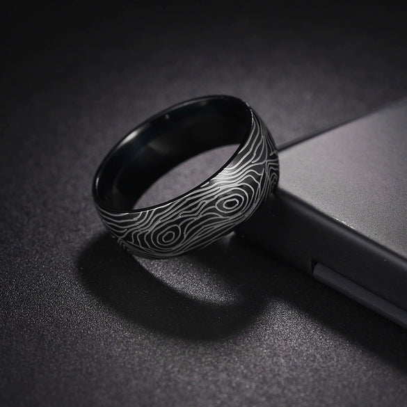 Wholesale Titanium Steel Pair Of Rings With Handdecorated Damascus Steel Pattern And Geometric Styling Electroplated