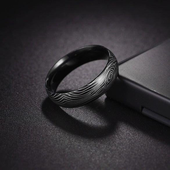 Wholesale Titanium Steel Pair Of Rings With Handdecorated Damascus Steel Pattern And Geometric Styling Electroplated