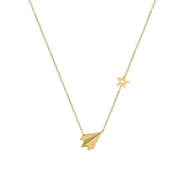 Wholesale Titanium Steel Paper Aircraft And Star Design Necklace And Bracelet Set With Electroplating For Women