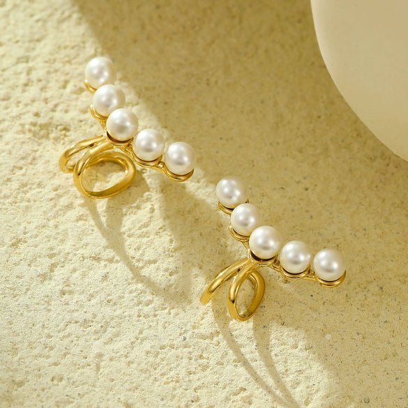 Wholesale Titanium Steel Pearl Ear Bone Clip For Women Retro Cold Style Electroplated