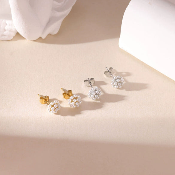 Wholesale Titanium Steel Pearl Earrings Simple Geometric Retro Electroplated For Women