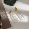Wholesale Titanium Steel Pearl Tassel Flower Earrings For Women Geometric Pattern Electroplated Stainless Steel Jewelry