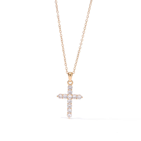 Wholesale Titanium Steel Pendant Necklace With Inlaid Zircon Geometric Design Electroplated O Word Chain For Women