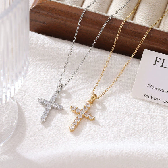 Wholesale Titanium Steel Pendant Necklace With Inlaid Zircon Geometric Design Electroplated O Word Chain For Women