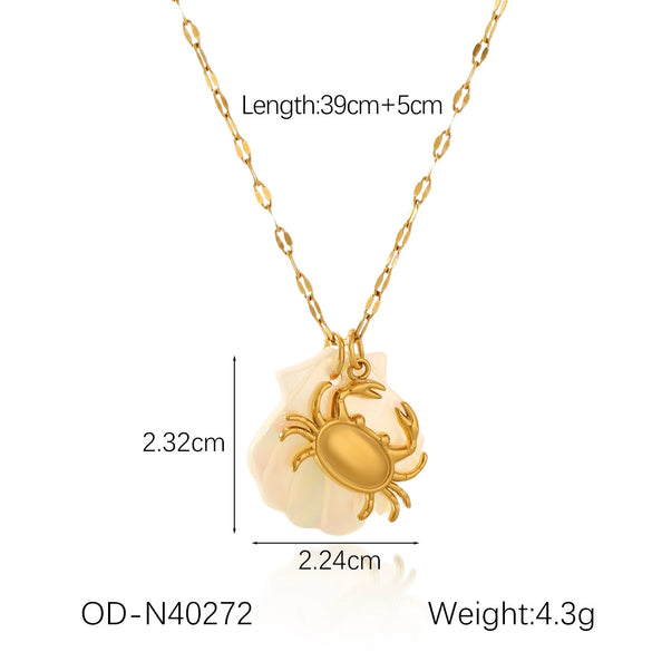 Wholesale Titanium Steel Pendant Necklace With Starfish Conch Shell Design Ocean Wind Vacation Style Vacuum Plating For Women