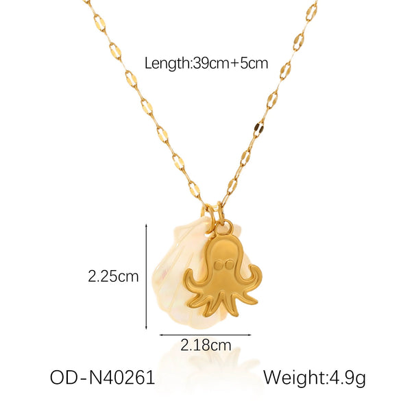 Wholesale Titanium Steel Pendant Necklace With Starfish Conch Shell Design Ocean Wind Vacation Style Vacuum Plating For Women