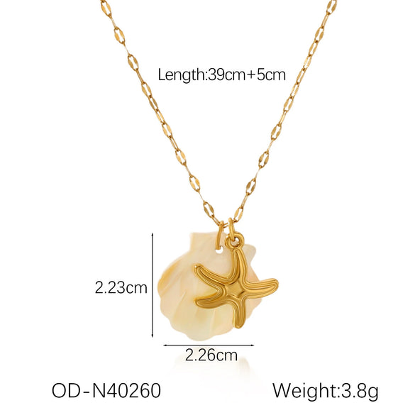 Wholesale Titanium Steel Pendant Necklace With Starfish Conch Shell Design Ocean Wind Vacation Style Vacuum Plating For Women
