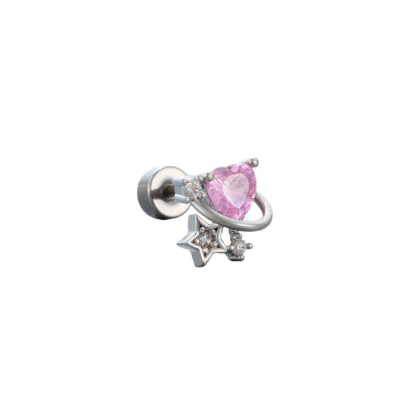 Wholesale Titanium Steel Perforated Ear Nail Sweet Style With Zircon Flower Love Butterfly And Heart Pattern For Women
