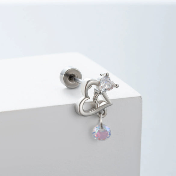 Wholesale Titanium Steel Perforated Ear Nail Sweet Style With Zircon Flower Love Butterfly And Heart Pattern For Women