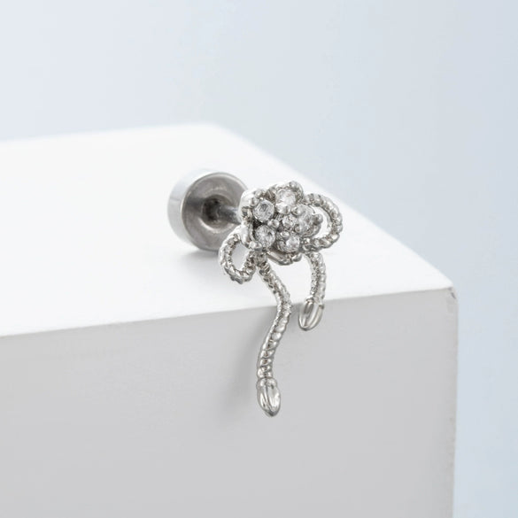 Wholesale Titanium Steel Perforated Ear Nail Sweet Style With Zircon Flower Love Butterfly And Heart Pattern For Women