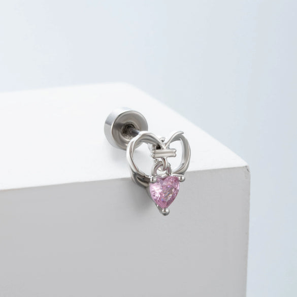 Wholesale Titanium Steel Perforated Ear Nail Sweet Style With Zircon Flower Love Butterfly And Heart Pattern For Women