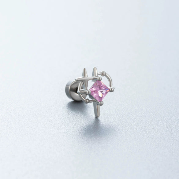 Wholesale Titanium Steel Perforated Ear Nail Sweet Style With Zircon Flower Love Butterfly And Heart Pattern For Women