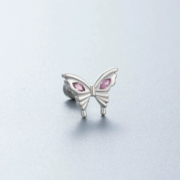 Wholesale Titanium Steel Perforated Ear Nail Sweet Style With Zircon Flower Love Butterfly And Heart Pattern For Women