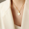 Wholesale 316L Stainless Steel Personality Letters Round Seashell Necklace With Electroplating For Women
