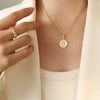 Wholesale 316L Stainless Steel Personality Letters Round Seashell Necklace With Electroplating For Women