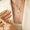 Wholesale 316L Stainless Steel Personality Letters Round Seashell Necklace With Electroplating For Women