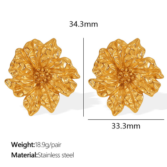 Wholesale 316L Stainless Steel Plated 18K Gold Exaggerated Flower And Leaf Ear Stud Earrings For Women