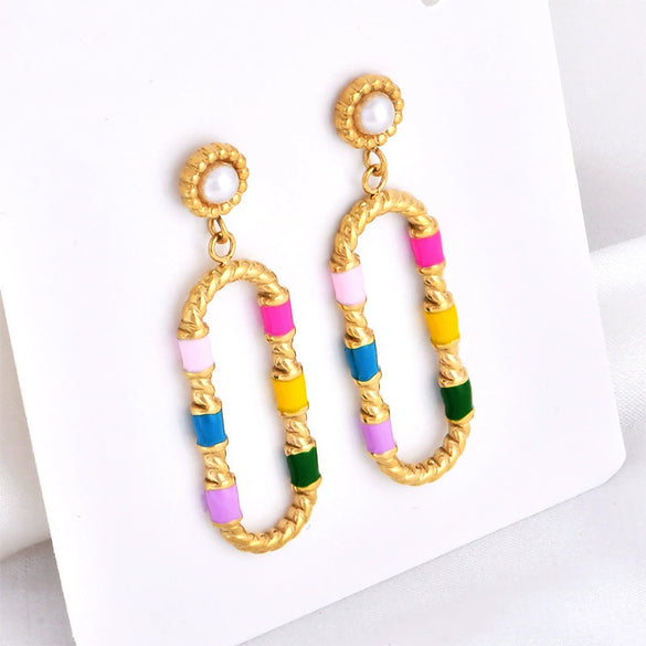Wholesale Titanium Steel Plated Rectangular Earrings With Cartoon Character U Shaped Geometric Animal Zodiac Patterns