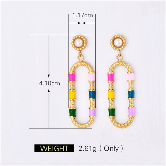 Wholesale Titanium Steel Plated Rectangular Earrings With Cartoon Character U Shaped Geometric Animal Zodiac Patterns