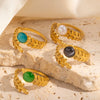 Wholesale Titanium Steel Plated Ring With Golden Leaf And Geometric Pattern Retro Style