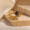 Wholesale Titanium Steel Plated Ring With Golden Leaf And Geometric Pattern Retro Style
