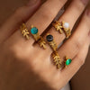 Wholesale Titanium Steel Plated Ring With Golden Leaf And Geometric Pattern Retro Style