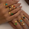 Wholesale Titanium Steel Plated Ring With Golden Leaf And Geometric Pattern Retro Style