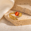 Wholesale Titanium Steel Plated Ring With Golden Leaf And Geometric Pattern Retro Style