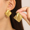 Wholesale Titanium Steel Pleated Geometric Earrings With Electroplating Treatment Retro And Smooth Irregular Design For Women