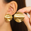 Wholesale Titanium Steel Pleated Geometric Earrings With Electroplating Treatment Retro And Smooth Irregular Design For Women