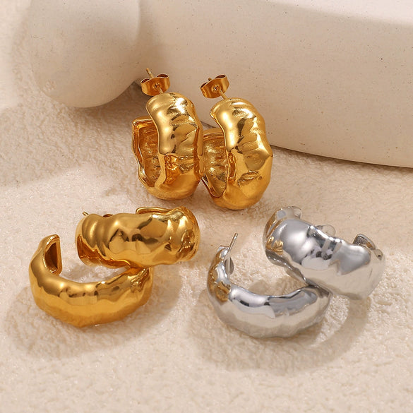 Wholesale 316L Stainless Steel Pleated Semiarc Electroplated Trendy Women's Earrings