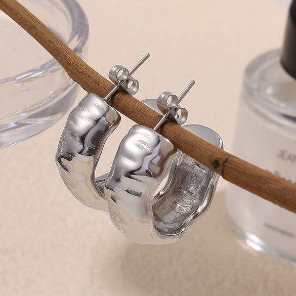 Wholesale 316L Stainless Steel Pleated Semiarc Electroplated Trendy Women's Earrings
