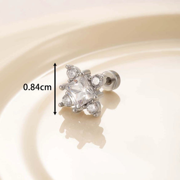 Wholesale Titanium Steel Princess Style Cross Flower Earrings Inlaid With Zircon For Women